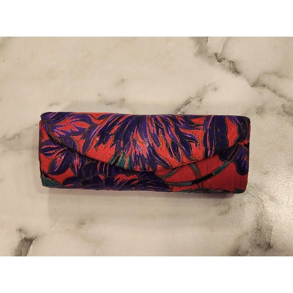 Vintage Colorful Floral Fabric Lipstick Case With Snap Closure & Mirror